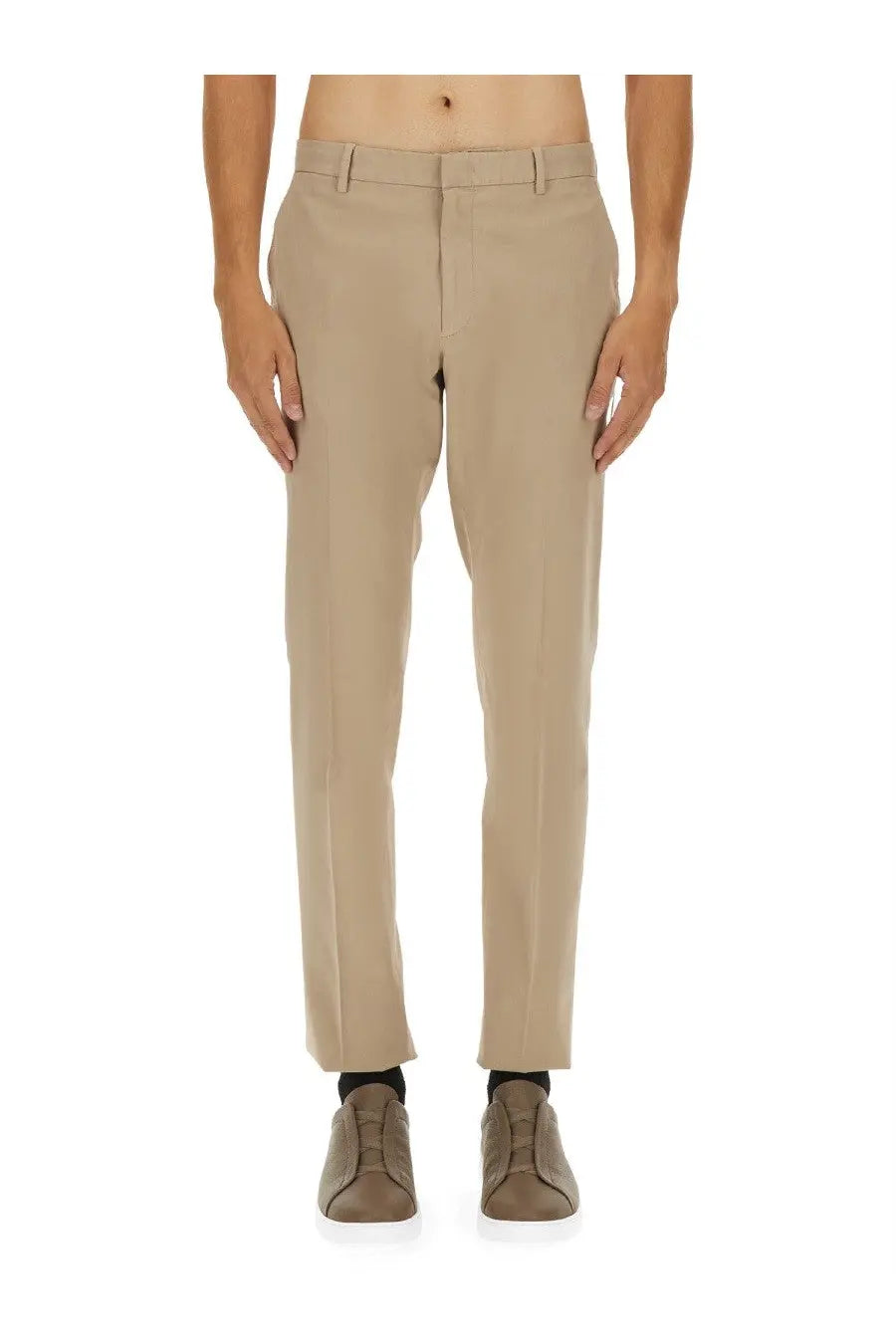 Beige tailored zegna men’s premium cotton pants with a sleek straight-leg cut and subtle creases