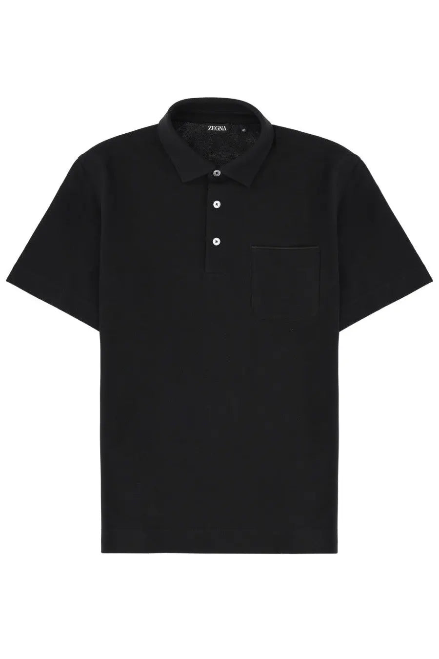 Zegna men’s regular fit black short-sleeved polo shirt with chest pocket and white buttons in cotton blend