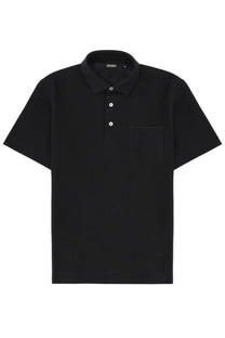 Zegna men’s regular fit black short-sleeved polo shirt with chest pocket and white buttons in cotton blend