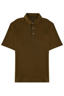 Zegna men’s regular fit olive green polo shirt with short sleeves classic collar and chest pocket