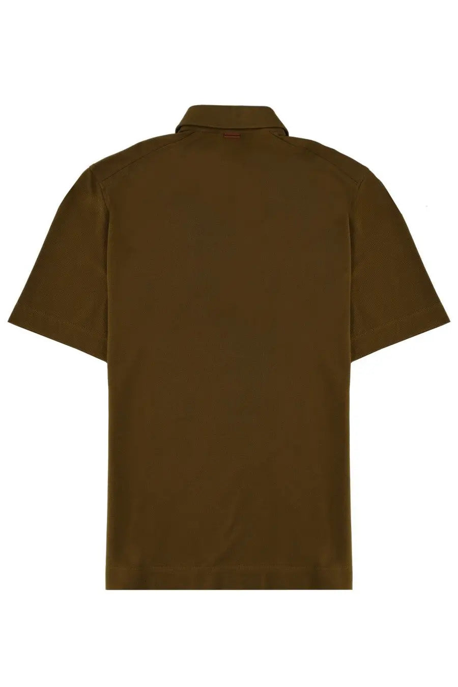A sleek olive green short-sleeved regular fit polo shirt by Zegna with classic collar and subtle stitching details