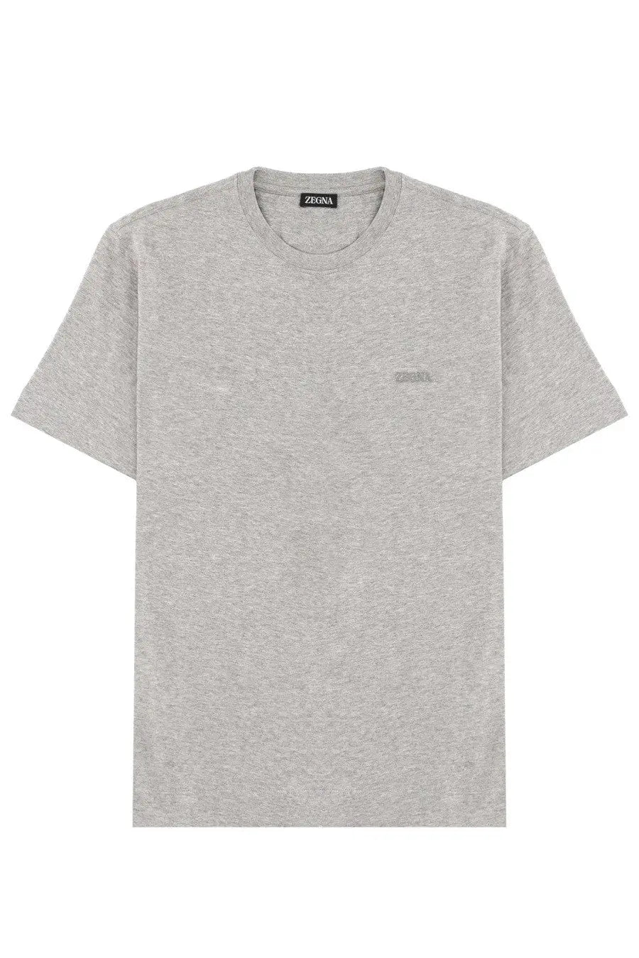 Zegna men’s grey heathered cotton t-shirt with small embroidered logo and branded neckline tag