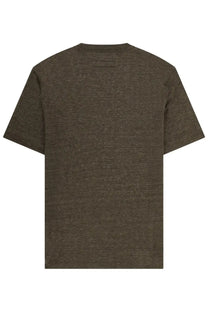Zegna men’s olive green short-sleeved shirt in linen with subtle heathered texture and crew neckline