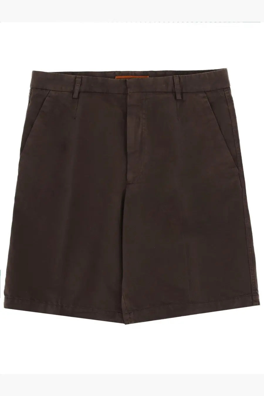 Zegna men’s dark brown chino shorts in cotone black with classic tailored fit and subtle front pleats