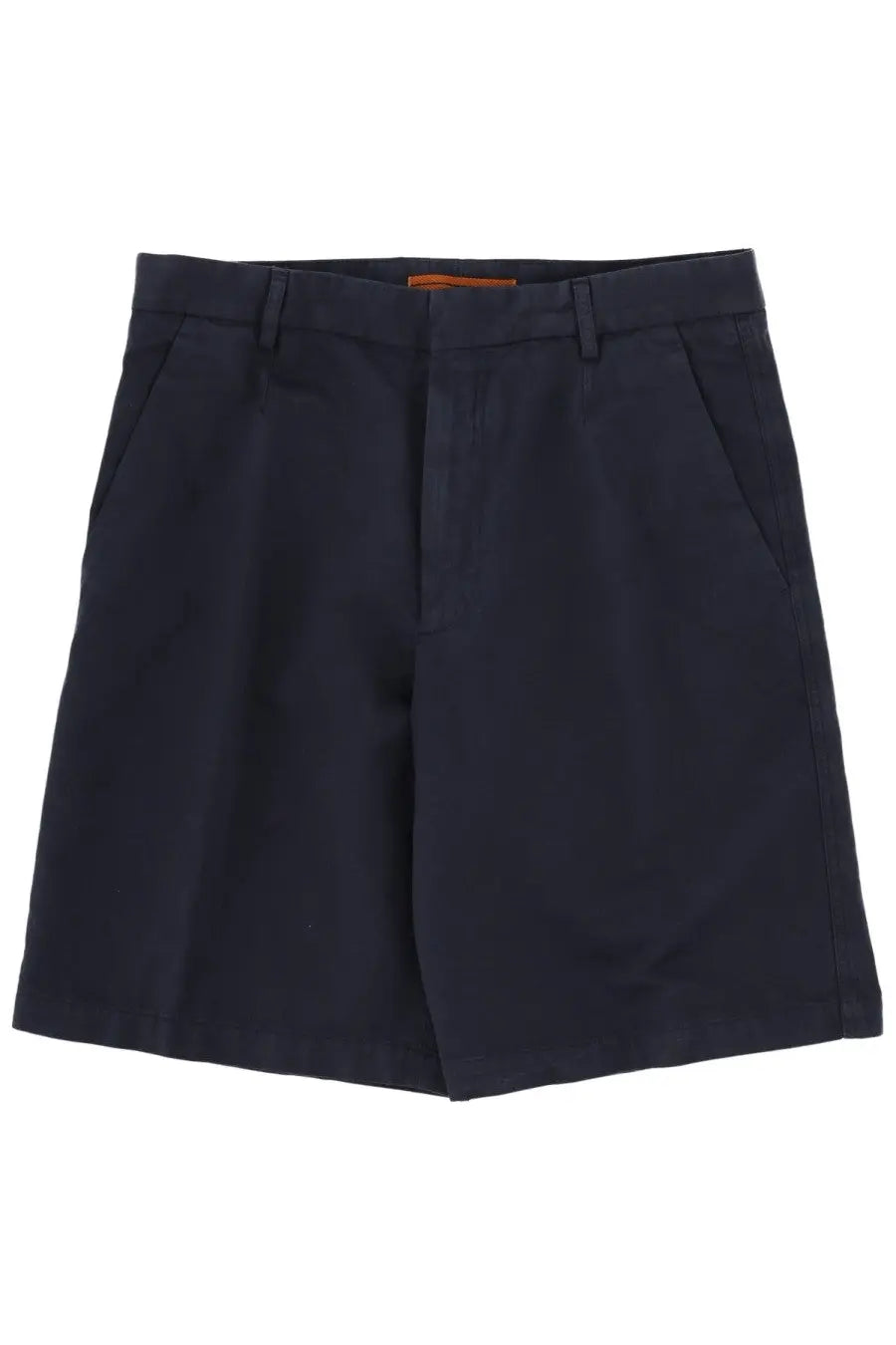 Navy blue pleated Zegna men’s shorts in cotone with belt loops and an orange inner waistband