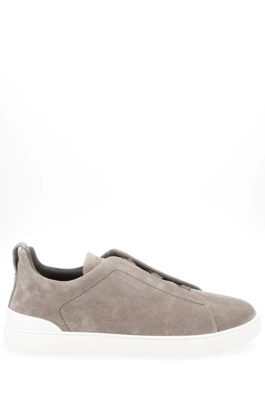 Zegna men’s sneaker grey suede slip-on sneaker with white rubber sole for casual wear