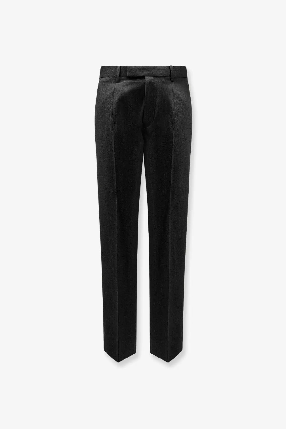 Black tailored trousers with sleek straight-leg cut and subtle pleats at waistband in zegna men’s wool trousers brown