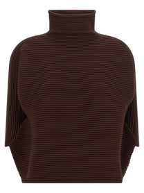 Pleats Please Issey Miyake Zig Zag Knit Blouse Brown