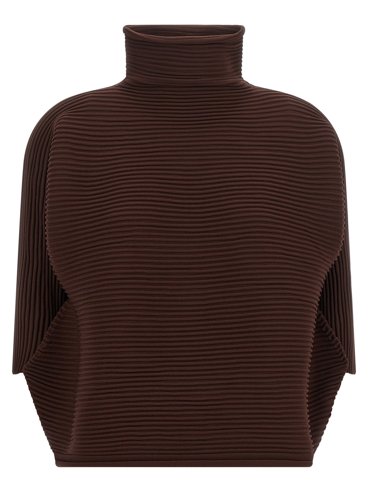 Pleats Please Issey Miyake Zig Zag Knit Blouse Brown