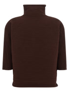 Pleats Please Issey Miyake Zig Zag Knit Blouse Brown