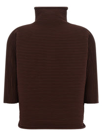 Pleats Please Issey Miyake Zig Zag Knit Blouse Brown