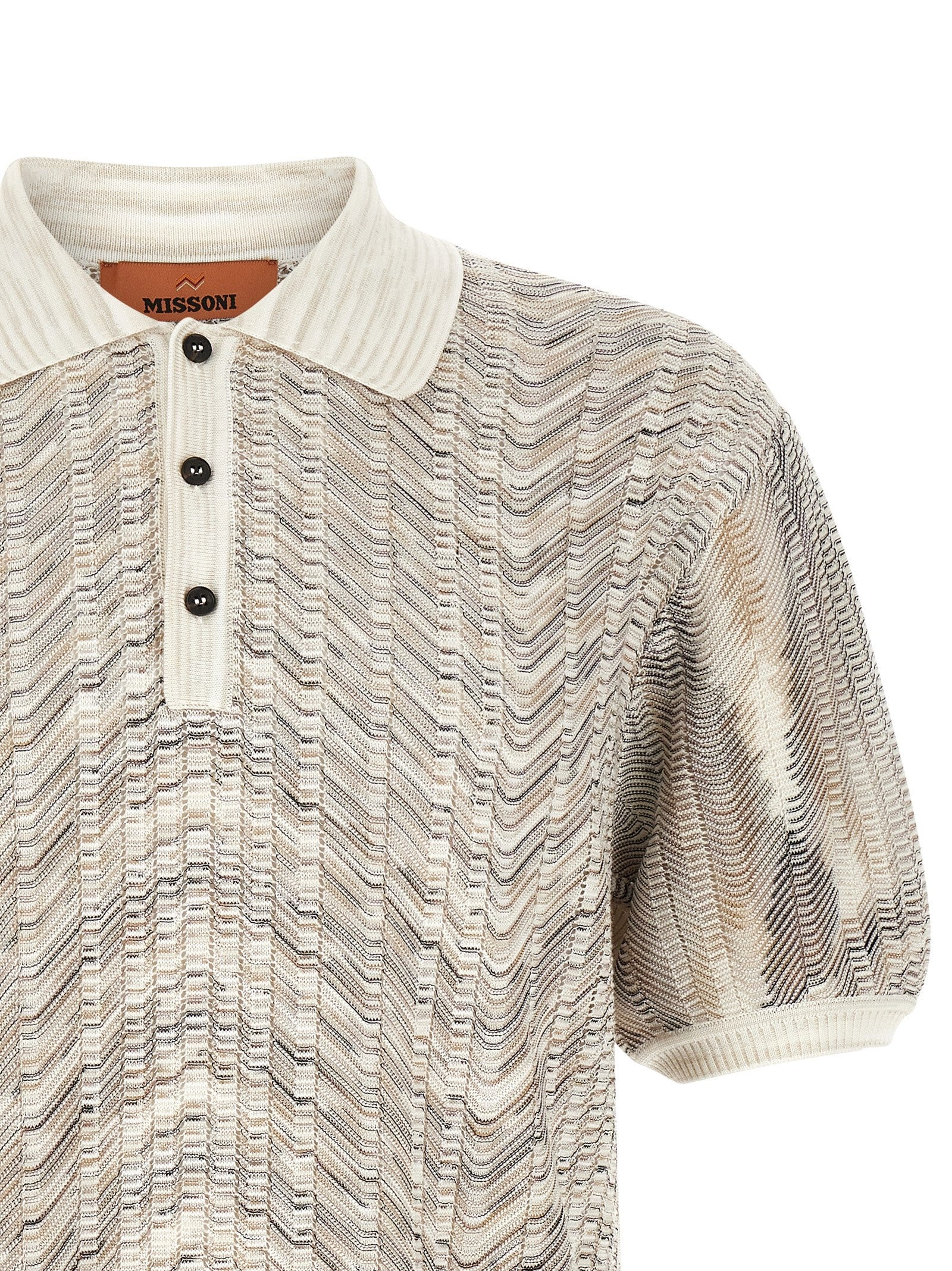 Missoni Zig Zag Knit Polo Shirt Gold