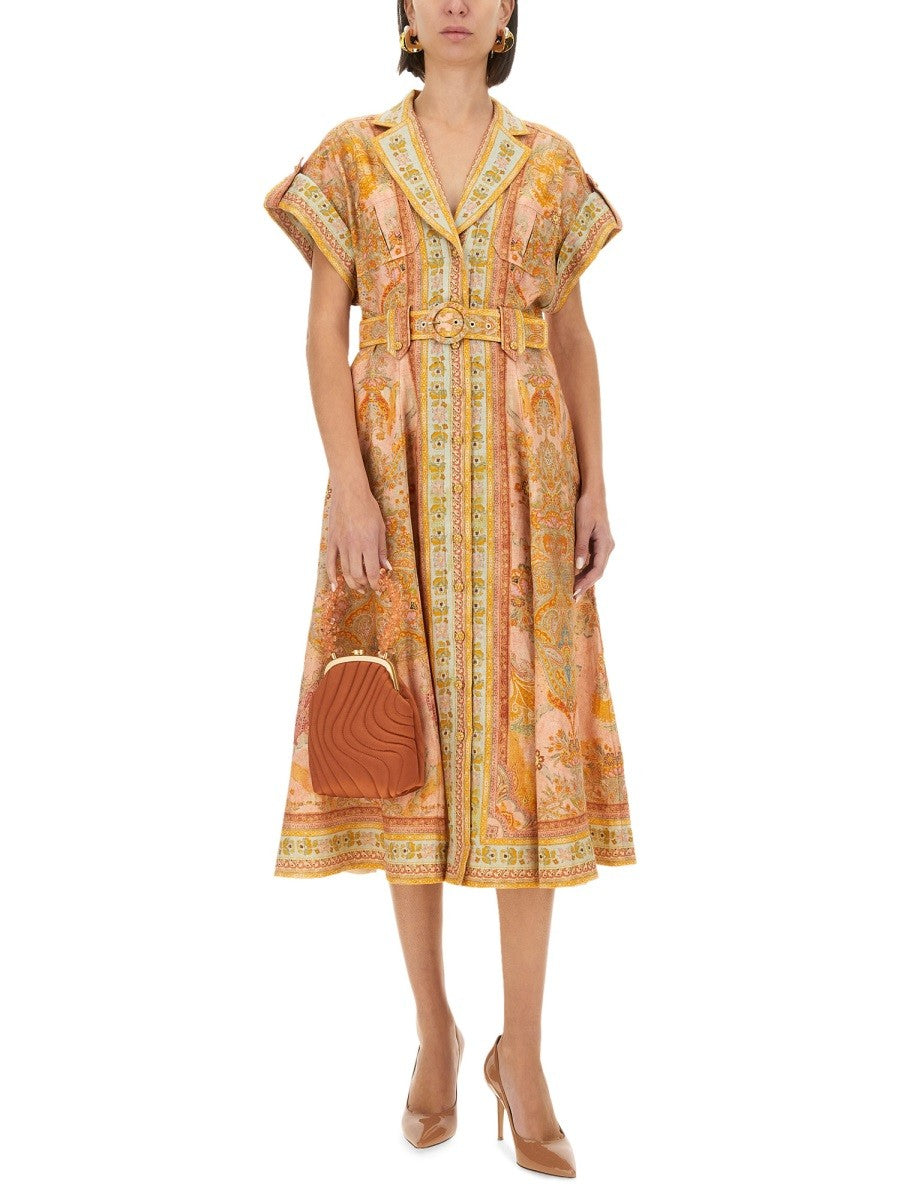 ZIMMERMANN - Zimmermann Midi Dress With Belt - Women’s Clothing