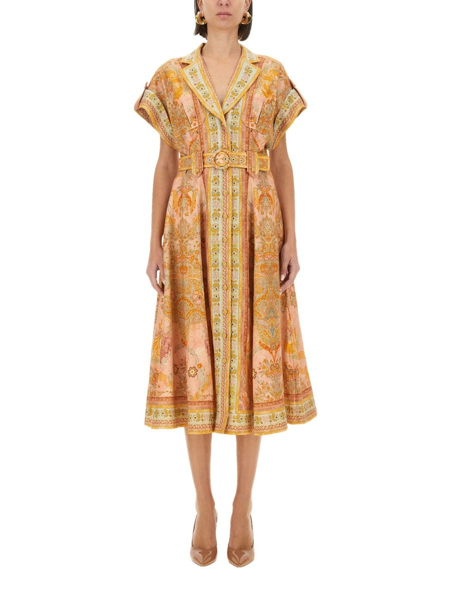 ZIMMERMANN - Zimmermann Midi Dress With Belt - Women’s Clothing