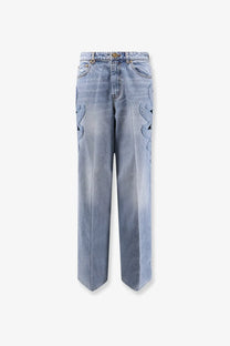 Zimmermann women’s alchemy applique light-wash denim jeans with embroidered wing designs on outer thighs