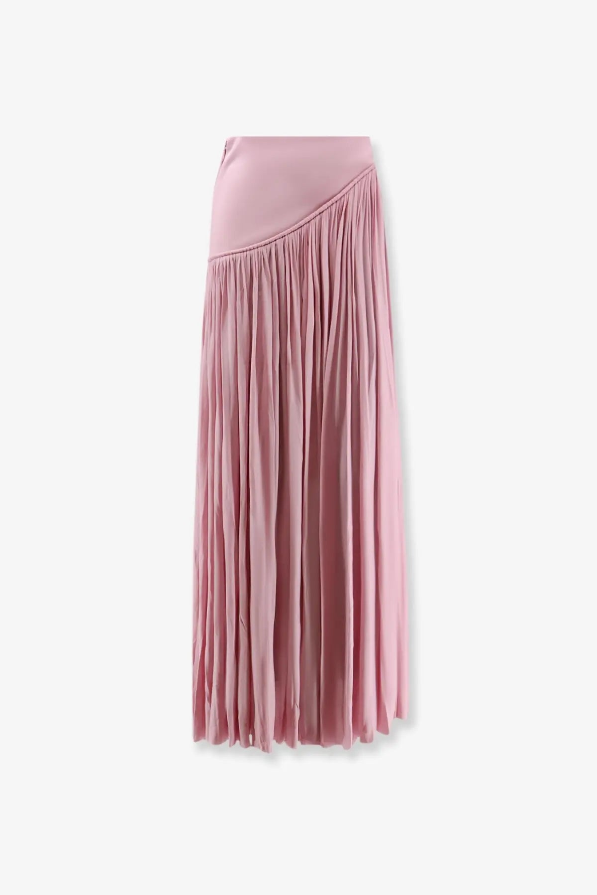 Zimmermann women’s alchemy asymmetric long skirt in soft pink pleated flowing fabric with an asymmetrical waistline
