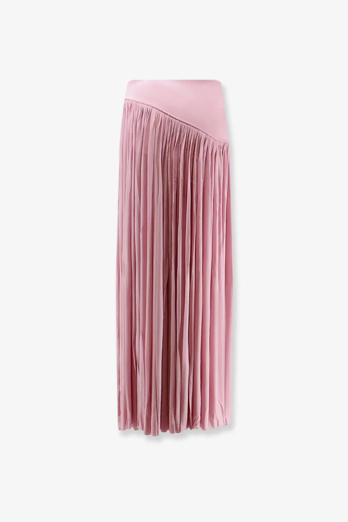 Zimmermann women’s alchemy asymmetric long skirt in soft pink pleated fabric with smooth fitted waistband