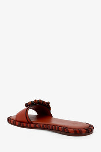 Zimmermann womens alchemy brown leather slide sandal with braided strap detail and woven edge trim