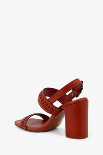 Zimmermann women’s alchemy cognac leather sandals with woven strap detail and chunky block heel