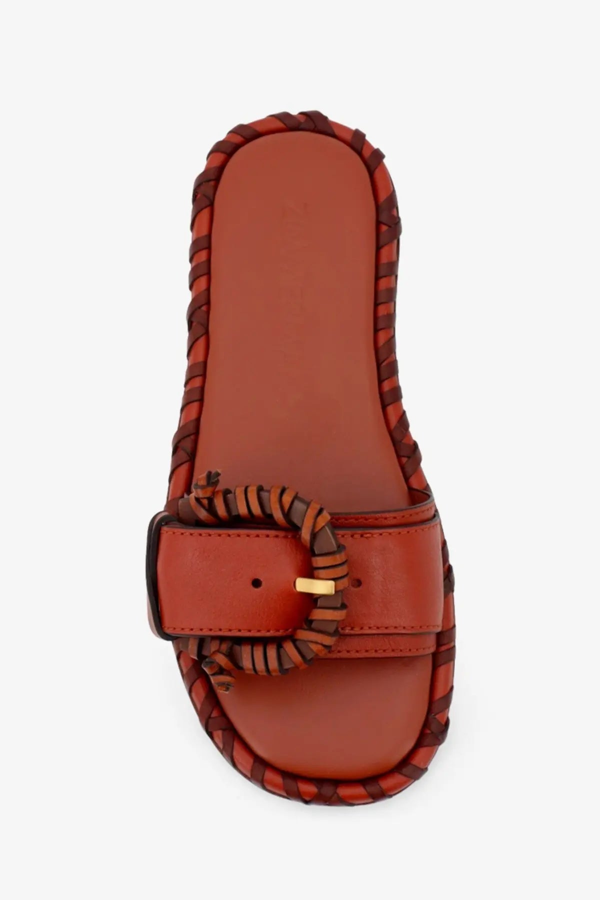 Zimmermann women’s alchemy rust-colored leather slide sandal with braided strap detail and matching buckle