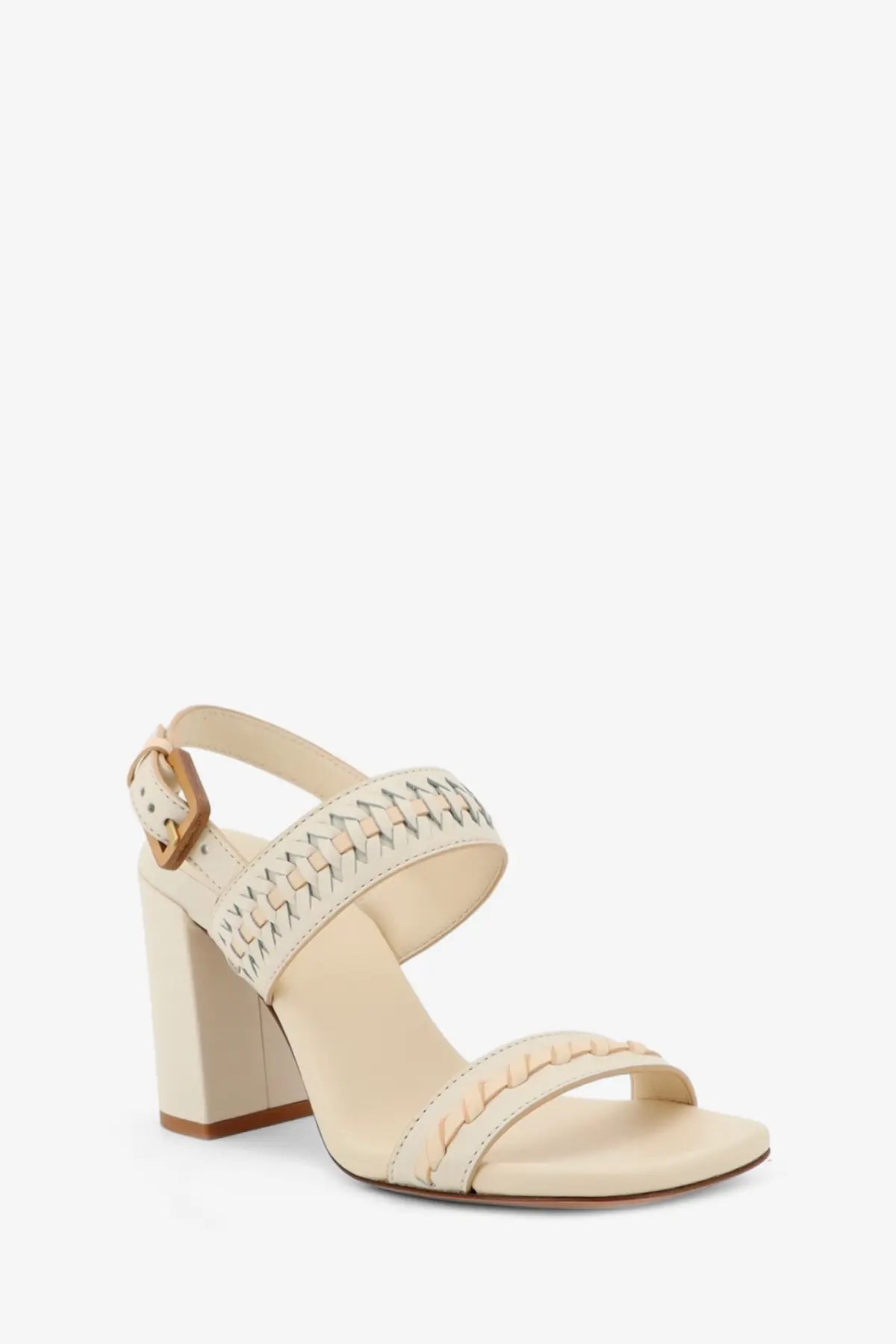Zimmermann women’s alchemy cream leather sandal with woven strap detail and block heel in white
