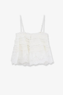Zimmermann women’s alchemy white lace ruffled camisole top with thin spaghetti straps and shirred bandeau detail
