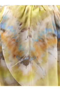 Zimmermann women’s alchemy silk micro shorts in brown with lightweight flowing tie-dye fabric in yellow blue and brown