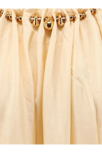 Cream-colored pleated silk skirt with gold-toned decorative metal belt in zimmermann women’s aster long dress white