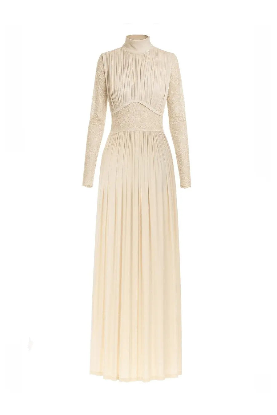 Zimmermann women’s rebellion white cream long-sleeved turtleneck gown with pleated bodice and skirt detailing