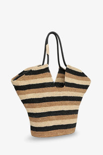Zimmermann women’s golden time raffia shoulder bag black with woven horizontal stripes and black handles