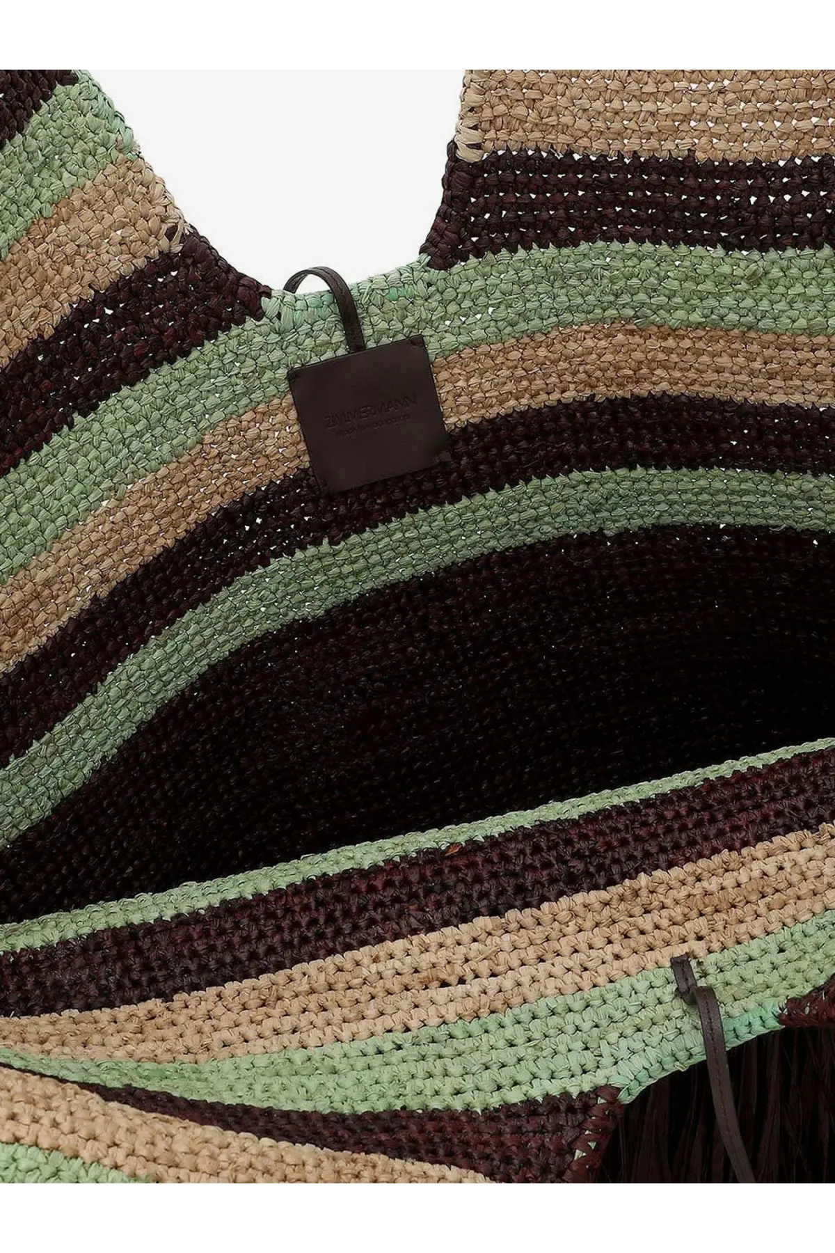 Zimmermann women’s golden time woven rafia shoulder bag bronze with green brown and beige horizontal stripes
