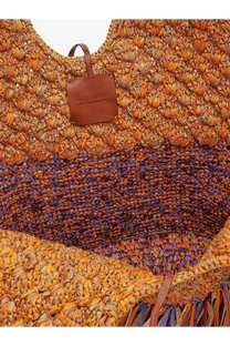Zimmermann women’s golden time rafia shoulder bag brown woven straw tote with orange and purple textured pattern