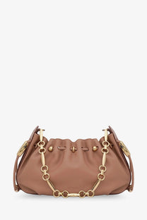 Zimmermann women’s halcyon taupe leather clutch bag with structured design and gold-tone chain strap and hardware