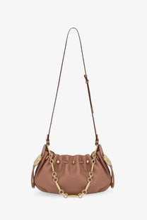 Zimmermann women’s halcyon taupe leather crossbody bag with gold-tone chain strap and decorative metal accents