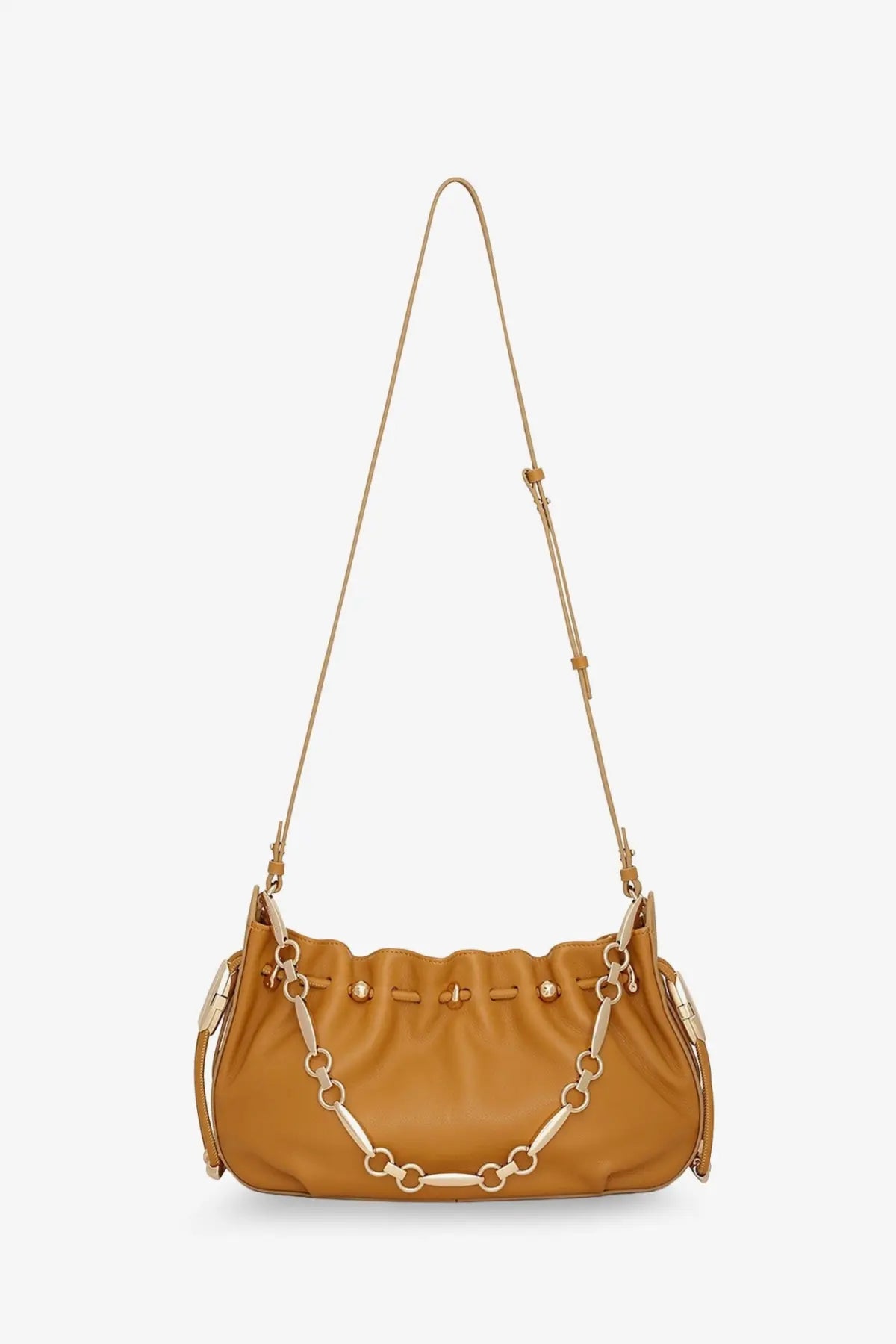 Zimmermann women’s halcyon leather clutch black with tan leather crossbody bag and gold-tone chain strap detailed rings