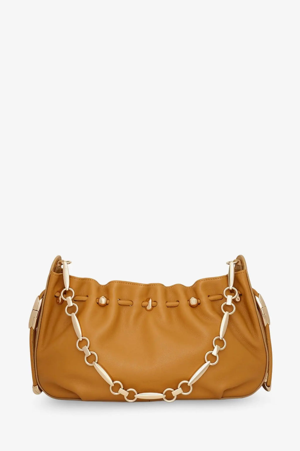 Tan leather crossbody bag with gold-tone chain strap and decorative studs by zimmermann womens halcyon clutch black