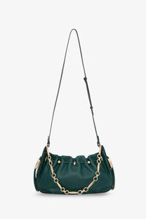 Zimmermann women’s halcyon leather clutch in deep green satin with gold-tone chain and hardware accents