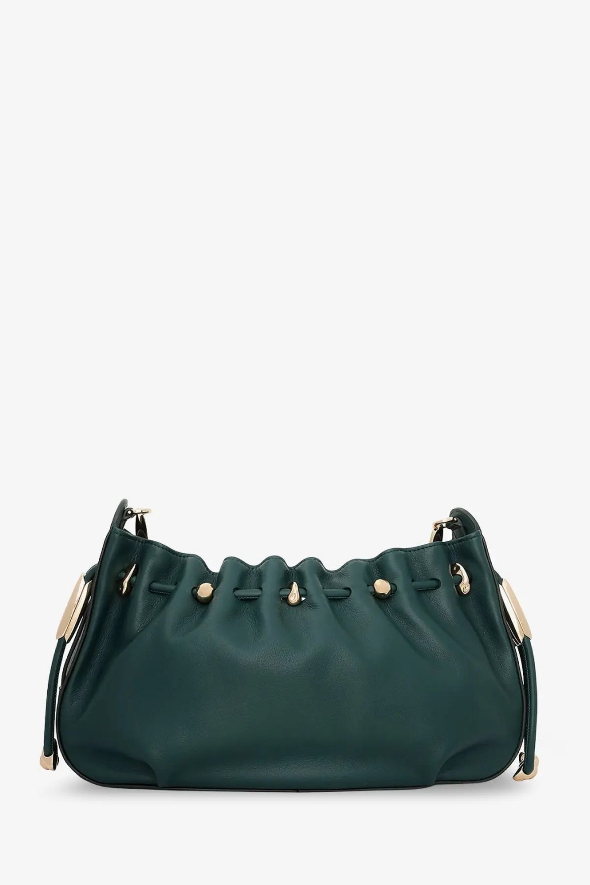 Zimmermann women’s halcyon leather clutch green deep green leather shoulder bag with gold-tone hardware and ruched top