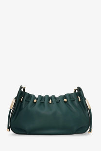Zimmermann women’s halcyon leather clutch green deep green leather shoulder bag with gold-tone hardware and ruched top