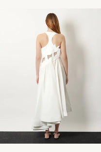 Zimmermann womens luna applique cotton dress white back view showing backless design and asymmetrical hem layers