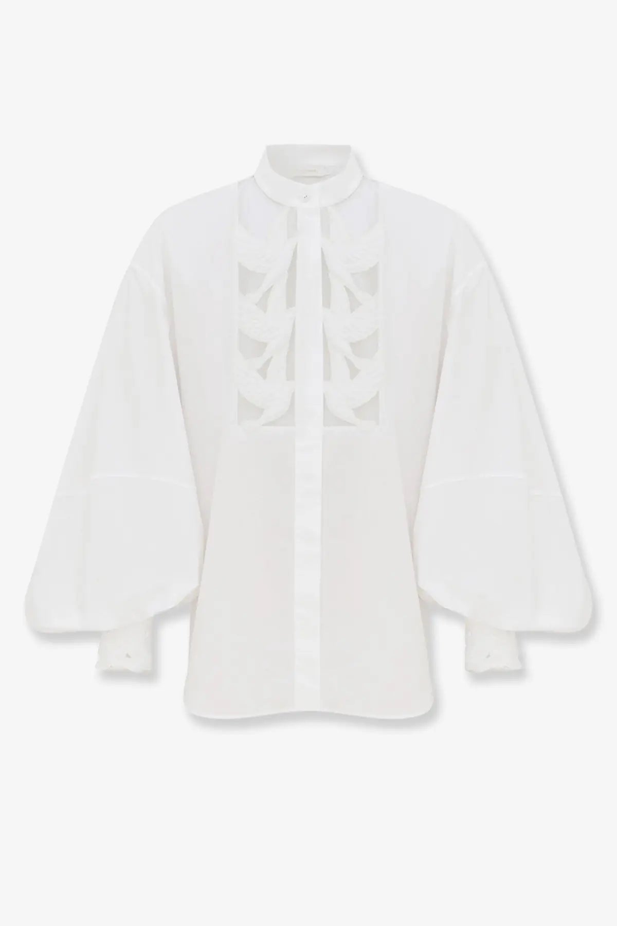 Zimmermann women’s luna applique shirt white white blouse with voluminous sleeves and front cut-out pattern