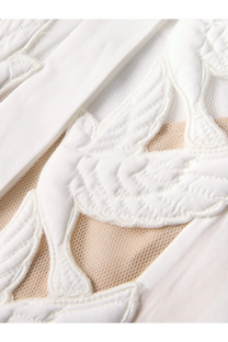 Zimmermann women’s luna applique shirt white featuring white quilted bird appliqué with detailed stitching on sheer mesh