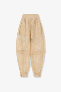 Zimmermann women’s luna lace harem pant white beige lace pants with floral embroidery and elastic waistband