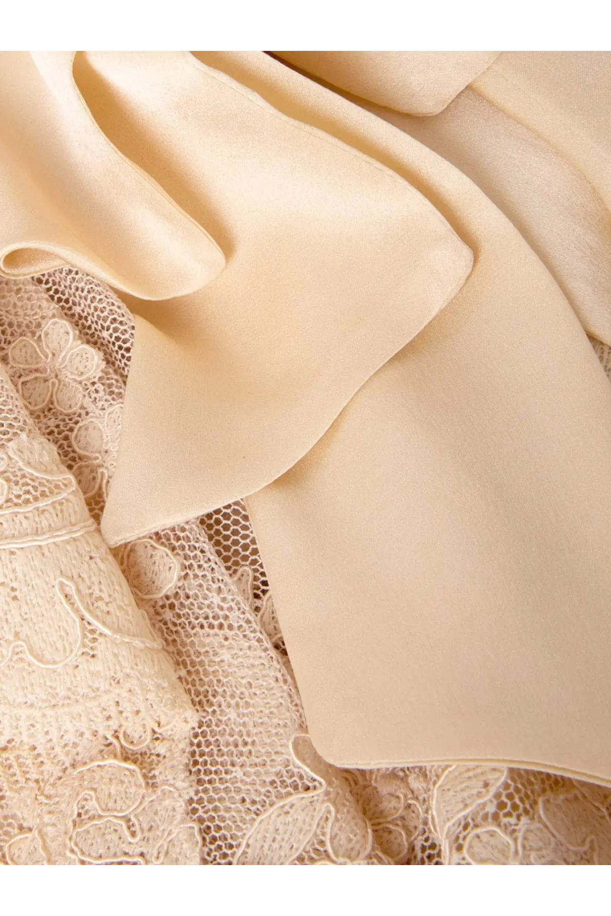 Zimmermann womens luna lace top white showing soft cream satin ruffle layered over delicate lace fabric