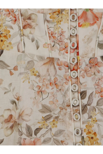 Zimmermann women’s luna linen midi dress white with delicate floral patterned blouse and matching circular buttons