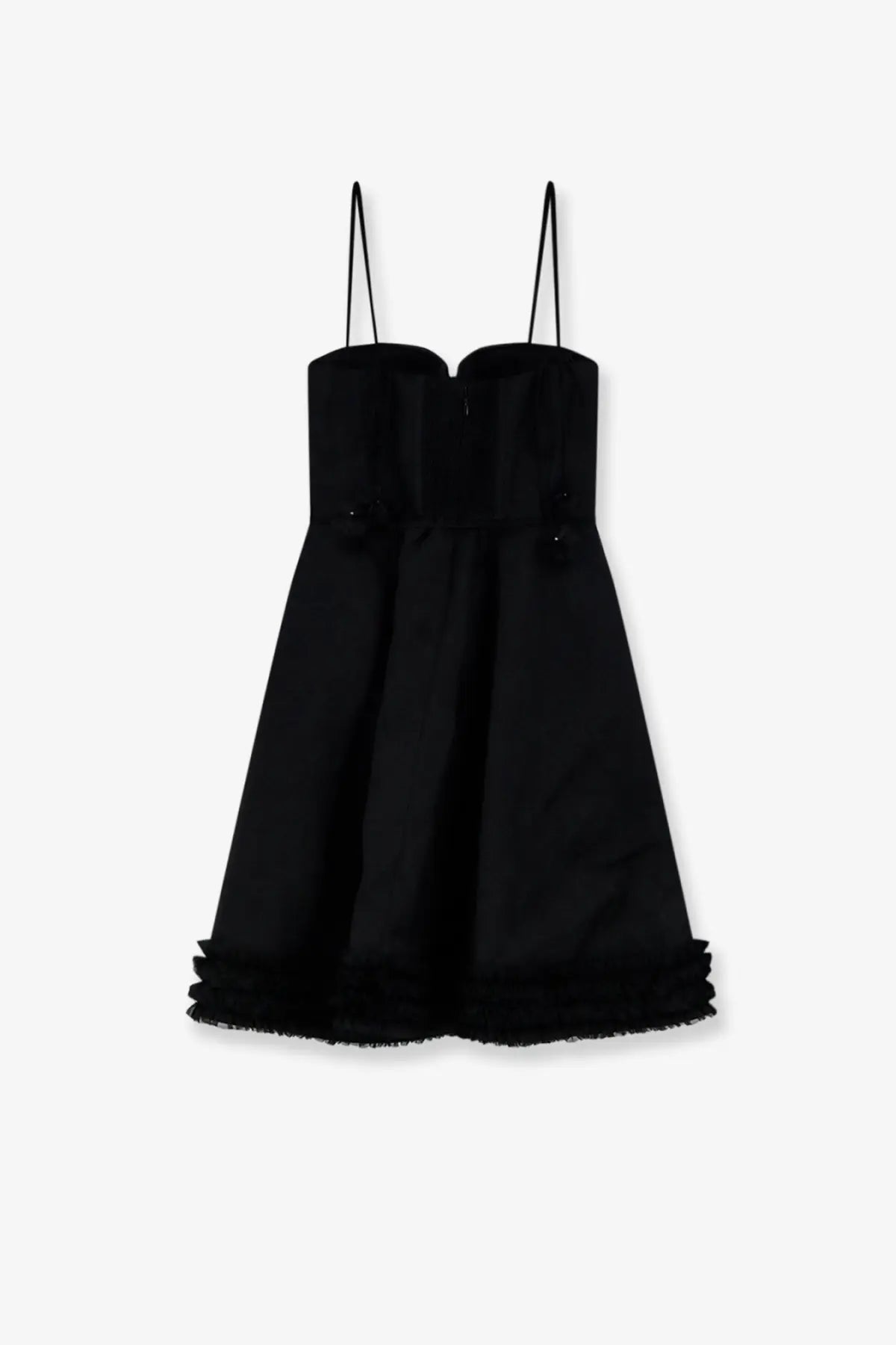 Zimmermann women’s luna linen and silk blend black strapless mini dress with structured bodice and frayed hem