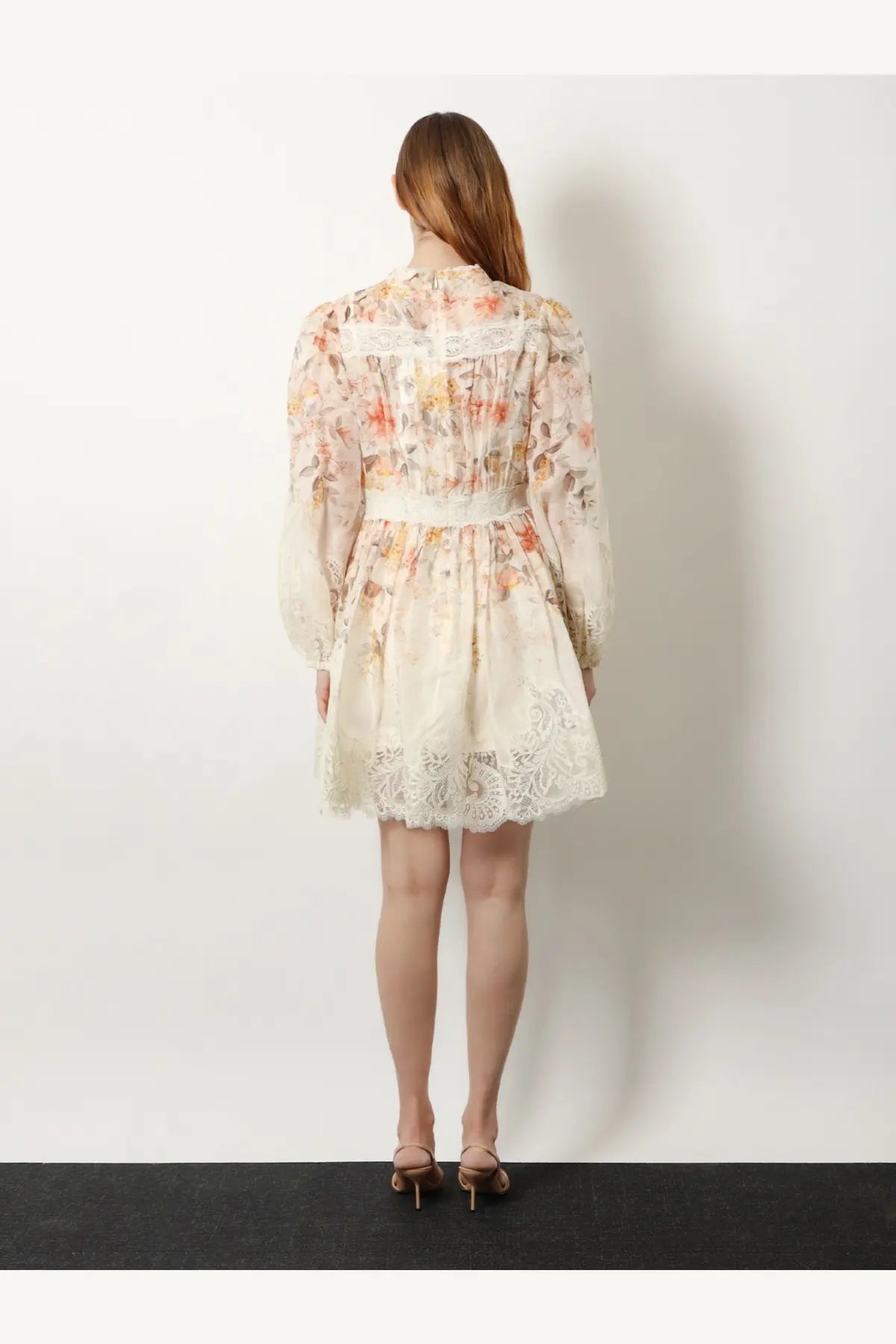 Zimmermann women’s luna linen and silk dress white delicate off-white floral dress with lace trim at neckline and hemline