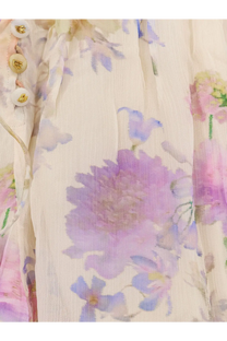 Zimmermann women’s luna multicolor viscose jumpsuit white features soft flowing cream fabric with lavender and pink floral pattern
