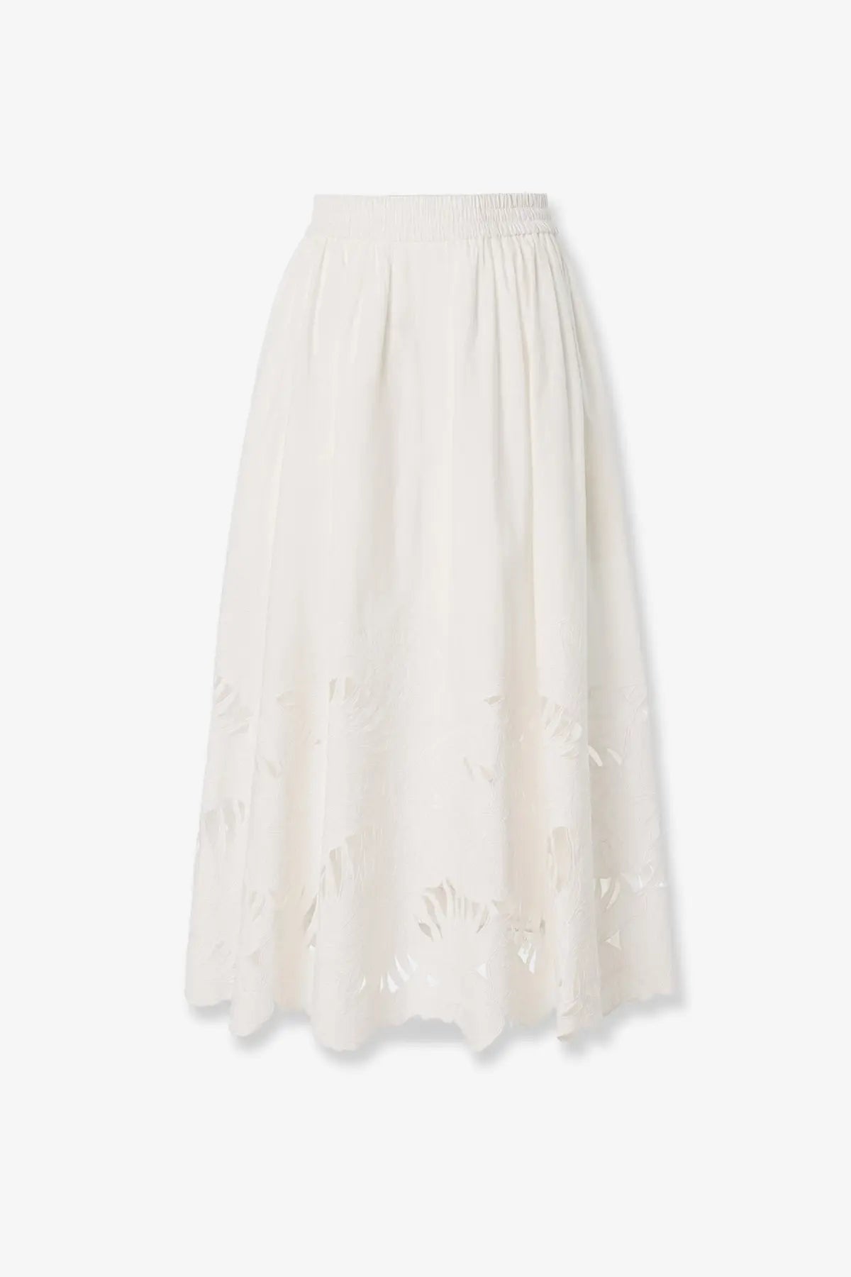 Zimmermann women’s mahon cotton skirt white with a flowing ivory design and delicate embroidered fan motifs along the hem