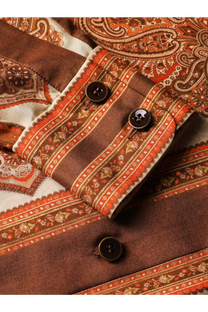 Zimmermann women’s mahon dolman silk shirt with brown and orange paisley fabric and dark wooden buttons